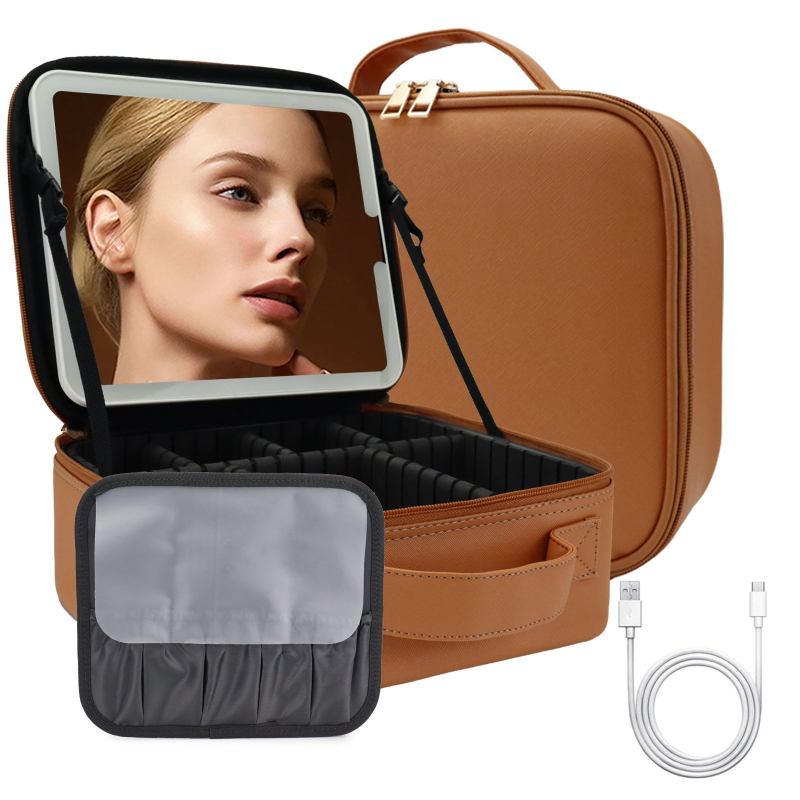 Putna torbica za šminku s ogledalom, PU torbica s pregradama