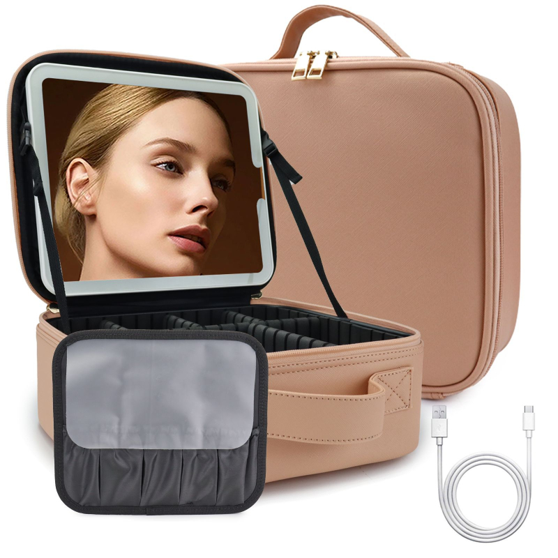 Putna torbica za šminku s ogledalom, PU torbica s pregradama