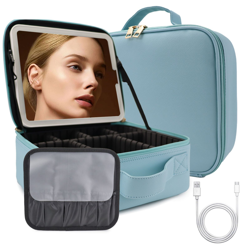 Putna torbica za šminku s ogledalom, PU torbica s pregradama