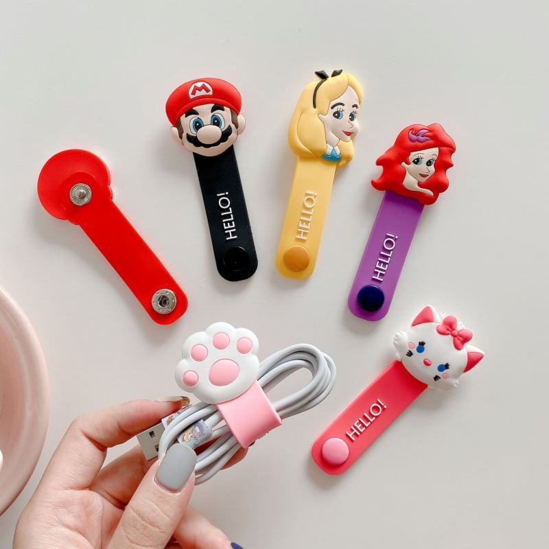 Силиконов органайзер за кабели с бутон-подобен карикатурен дизайн – за слушалки и кабели за данни