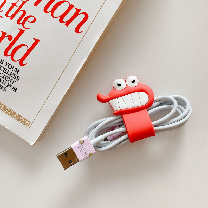 Силиконов органайзер за кабели с бутон-подобен карикатурен дизайн – за слушалки и кабели за данни