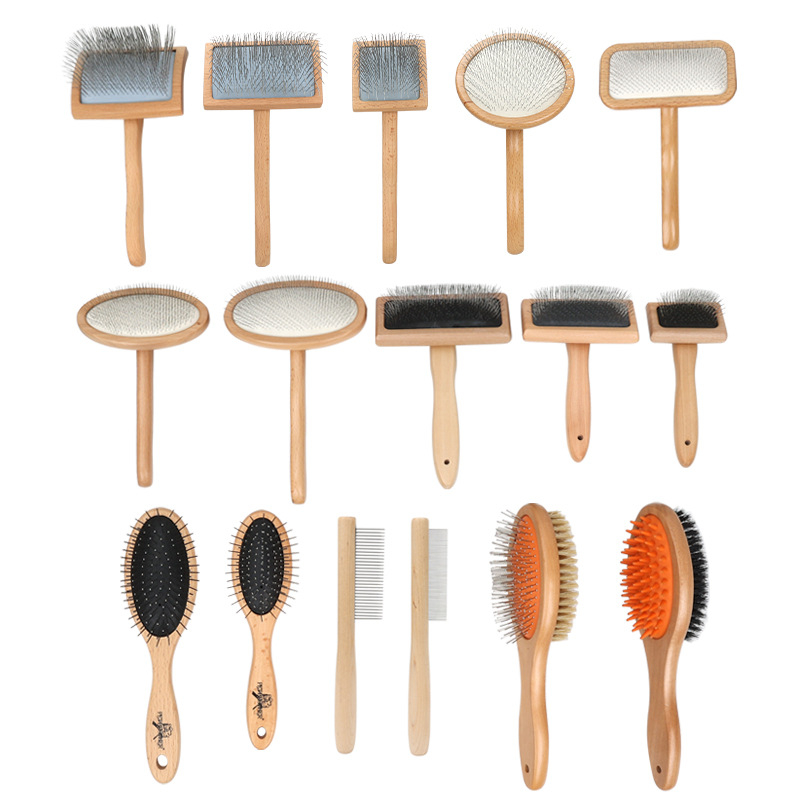 Dzīvnieku kopšanas ķemme suņiem un kaķiem — cieta koksne un metāls, divpusēja adatu ķemme nodrošināšanai pret mezgliem un matu noņemšanai (Zīmols Old Tree)