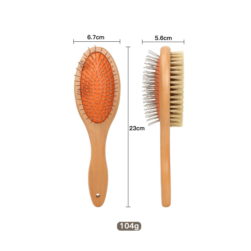 Dzīvnieku kopšanas ķemme suņiem un kaķiem — cieta koksne un metāls, divpusēja adatu ķemme nodrošināšanai pret mezgliem un matu noņemšanai (Zīmols Old Tree)