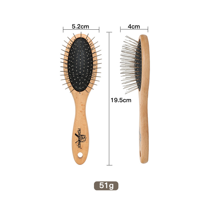 Dzīvnieku kopšanas ķemme suņiem un kaķiem — cieta koksne un metāls, divpusēja adatu ķemme nodrošināšanai pret mezgliem un matu noņemšanai (Zīmols Old Tree)