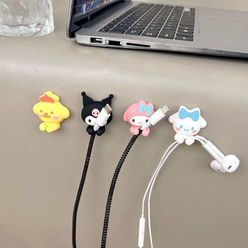 Десктоп органайзер за кабели с мультяшен дизайн (самозалепваща база; подходящ за кабели за данни, слушалки и зарядни кабели)