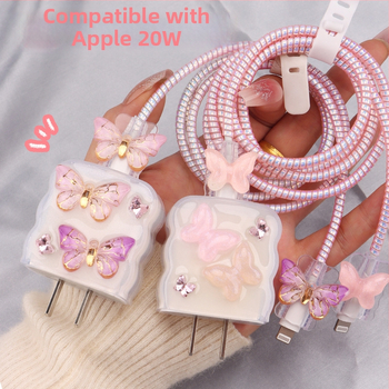 TPU защитен калъф за кабел за зареждане с вграден навивател, тип 12, стил навиване японски и корейски за iPhone и iPad