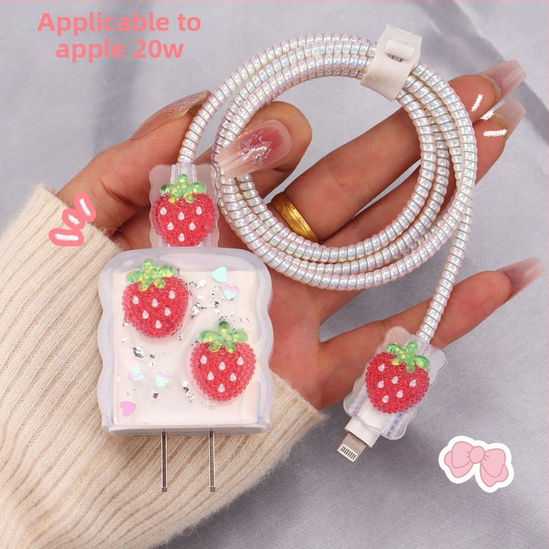 TPU защитен калъф за кабел за зареждане с вграден навивател, тип 12, стил навиване японски и корейски за iPhone и iPad