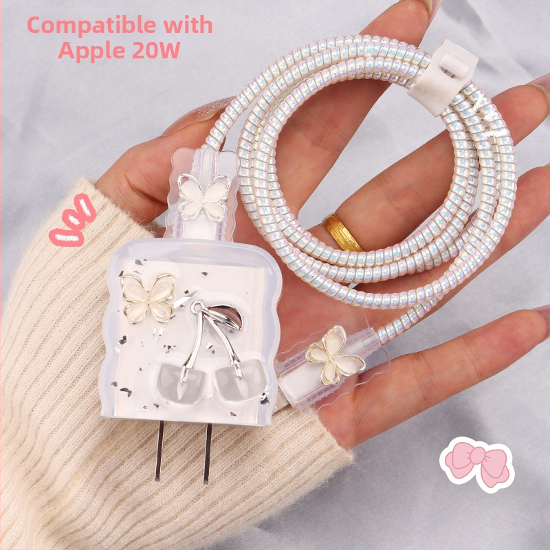 TPU защитен калъф за кабел за зареждане с вграден навивател, тип 12, стил навиване японски и корейски за iPhone и iPad