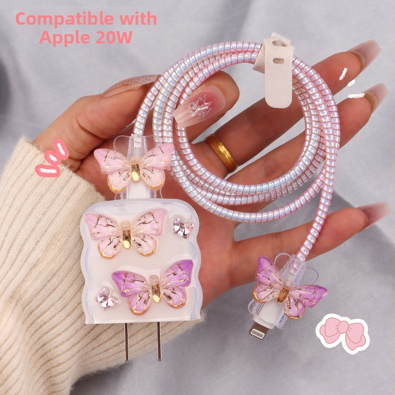 TPU защитен калъф за кабел за зареждане с вграден навивател, тип 12, стил навиване японски и корейски за iPhone и iPad