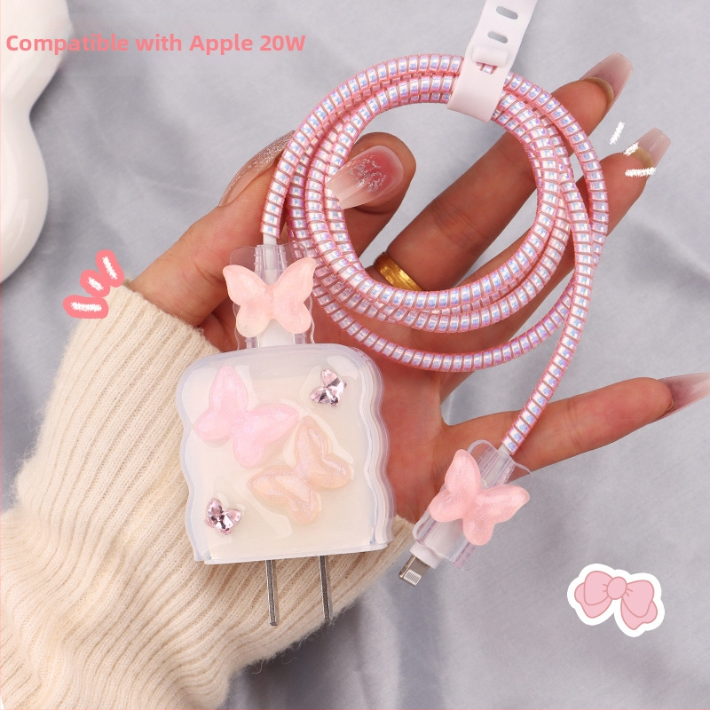 TPU защитен калъф за кабел за зареждане с вграден навивател, тип 12, стил навиване японски и корейски за iPhone и iPad