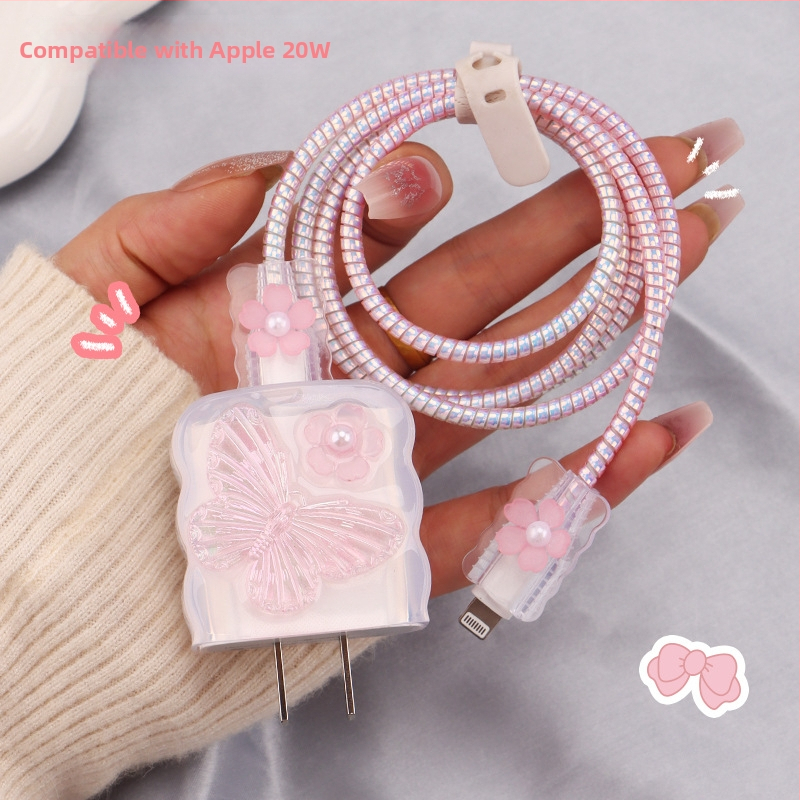 TPU защитен калъф за кабел за зареждане с вграден навивател, тип 12, стил навиване японски и корейски за iPhone и iPad