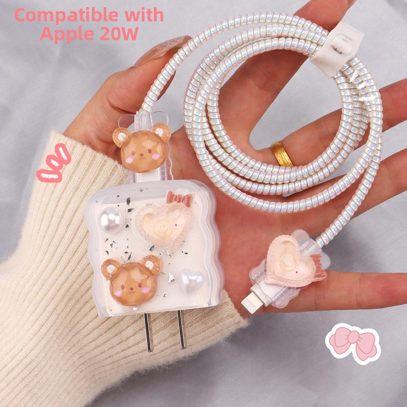 TPU защитен калъф за кабел за зареждане с вграден навивател, тип 12, стил навиване японски и корейски за iPhone и iPad