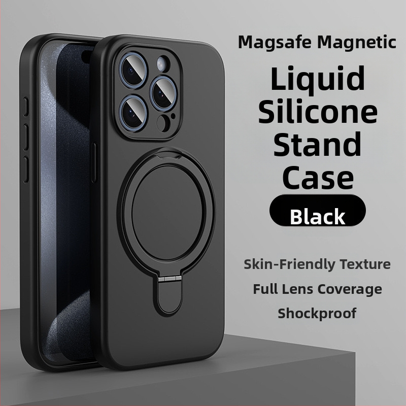 Husă de telefon pentru iPhone 14 Pro Max cu suport magnetic, silicon lichid, rezistentă la cădere, antiamprente