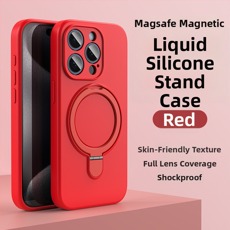Husă de telefon pentru iPhone 14 Pro Max cu suport magnetic, silicon lichid, rezistentă la cădere, antiamprente