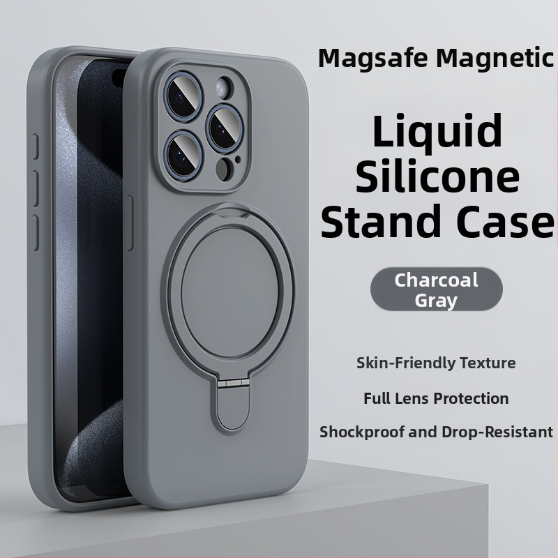 Husă de telefon pentru iPhone 14 Pro Max cu suport magnetic, silicon lichid, rezistentă la cădere, antiamprente