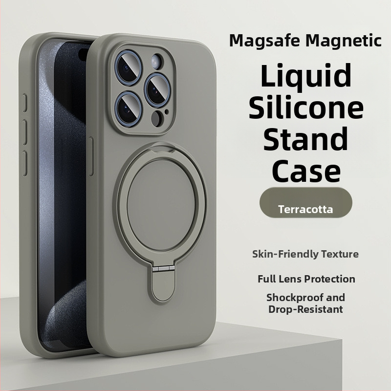 Husă de telefon pentru iPhone 14 Pro Max cu suport magnetic, silicon lichid, rezistentă la cădere, antiamprente