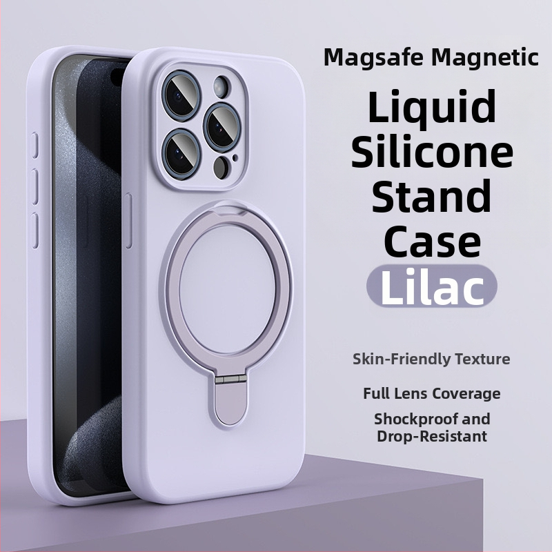 Husă de telefon pentru iPhone 14 Pro Max cu suport magnetic, silicon lichid, rezistentă la cădere, antiamprente