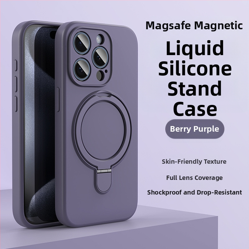 Husă de telefon pentru iPhone 14 Pro Max cu suport magnetic, silicon lichid, rezistentă la cădere, antiamprente