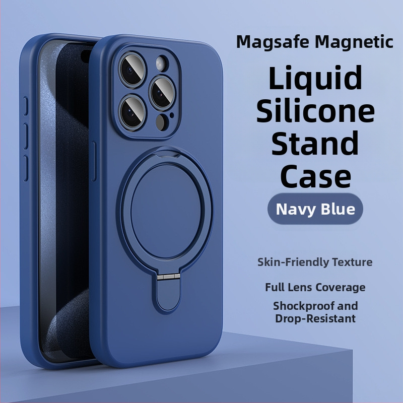 Husă de telefon pentru iPhone 14 Pro Max cu suport magnetic, silicon lichid, rezistentă la cădere, antiamprente