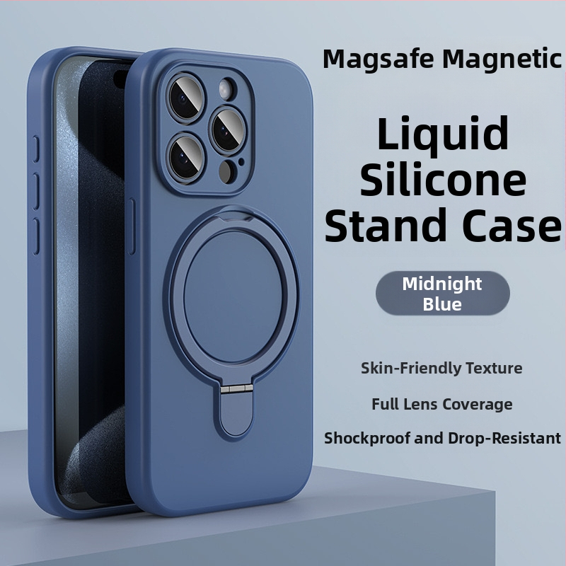 Husă de telefon pentru iPhone 14 Pro Max cu suport magnetic, silicon lichid, rezistentă la cădere, antiamprente