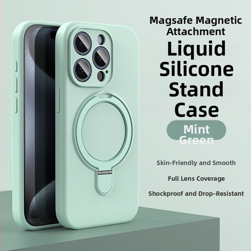 Husă de telefon pentru iPhone 14 Pro Max cu suport magnetic, silicon lichid, rezistentă la cădere, antiamprente