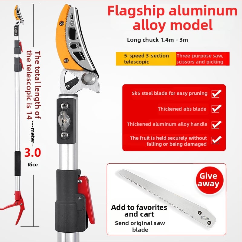 Телескопични ножици за плодове с удължен обхват за високи клони; MYTEC; подходящи за lychee, loquat и longan