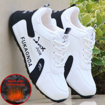 Pantofi sport de iarnă casual, partea superioară din piele microfibră, căptușeală fleece, talpă din cauciuc, închidere cu șiret, înălțime toc 3-5 cm