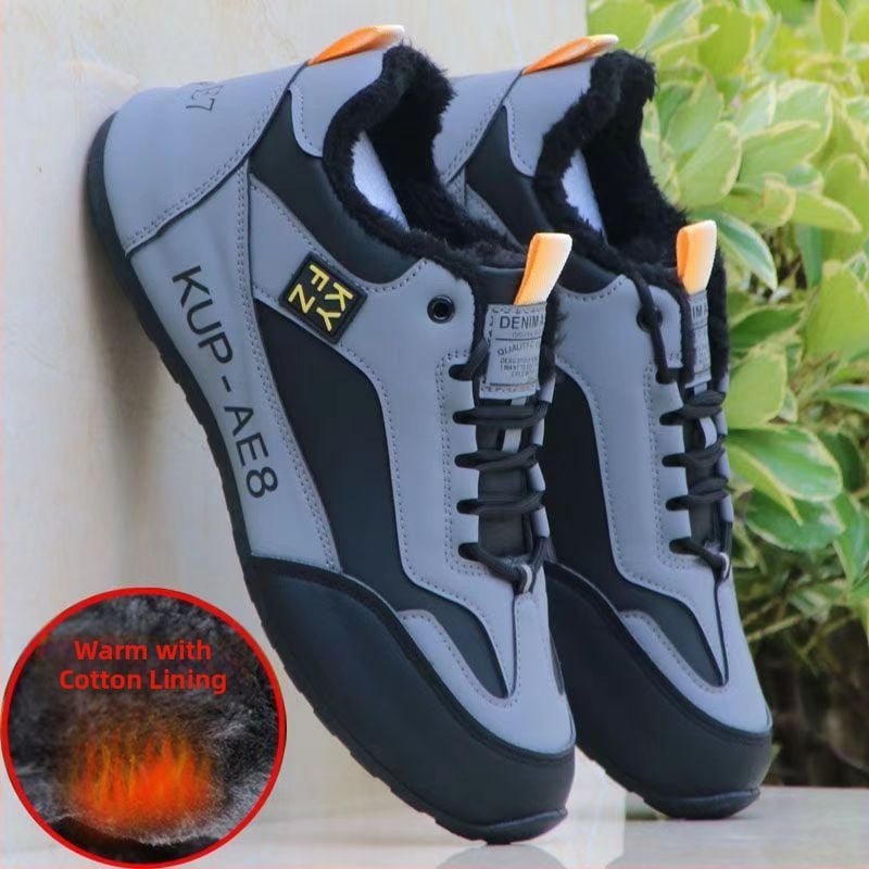 Pantofi sport de iarnă casual, partea superioară din piele microfibră, căptușeală fleece, talpă din cauciuc, închidere cu șiret, înălțime toc 3-5 cm