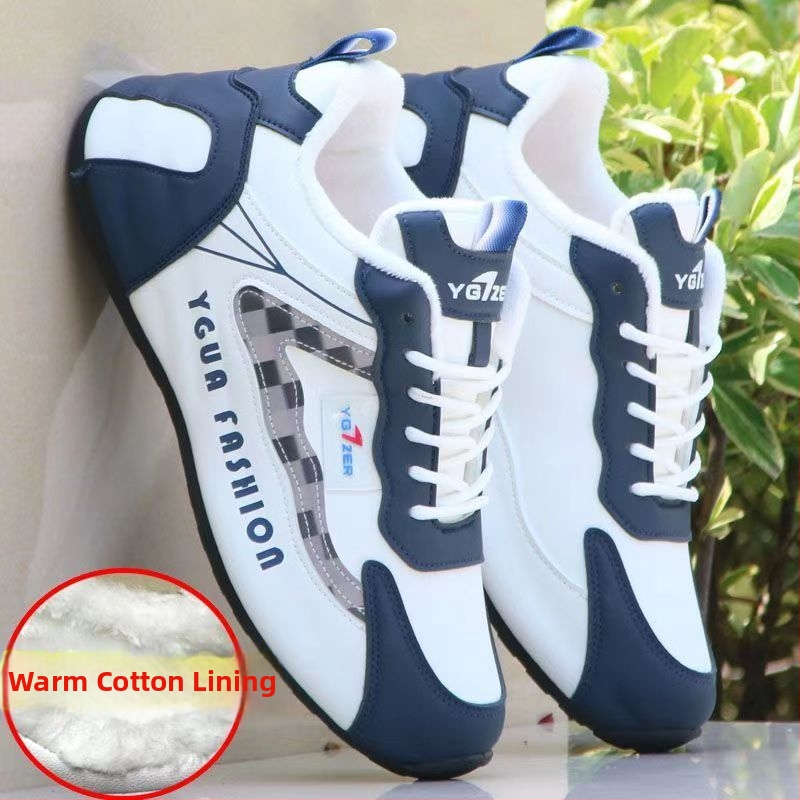 Pantofi sport de iarnă casual, partea superioară din piele microfibră, căptușeală fleece, talpă din cauciuc, închidere cu șiret, înălțime toc 3-5 cm