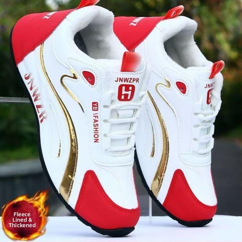 Pantofi sport de iarnă casual, partea superioară din piele microfibră, căptușeală fleece, talpă din cauciuc, închidere cu șiret, înălțime toc 3-5 cm