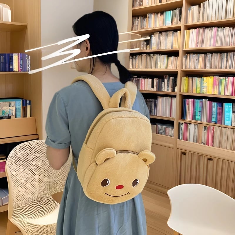 Pliušinė meškiuko dizaino vaikų kuprinė su kryžiniu telefono kišene, poliesterio pamušalas, 2024 m. vasara