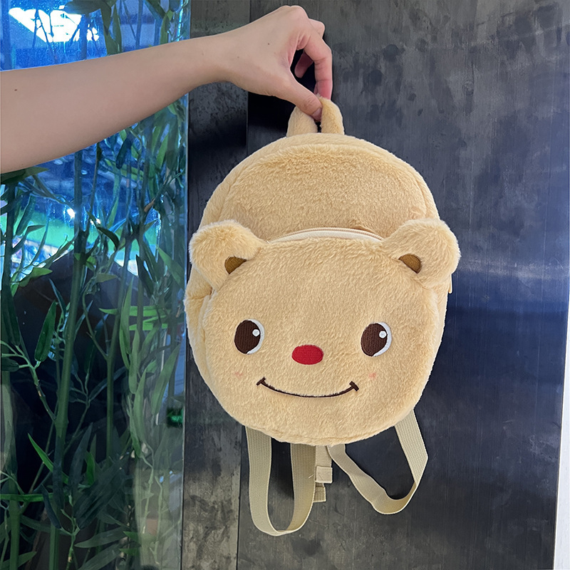 Pliušinė meškiuko dizaino vaikų kuprinė su kryžiniu telefono kišene, poliesterio pamušalas, 2024 m. vasara