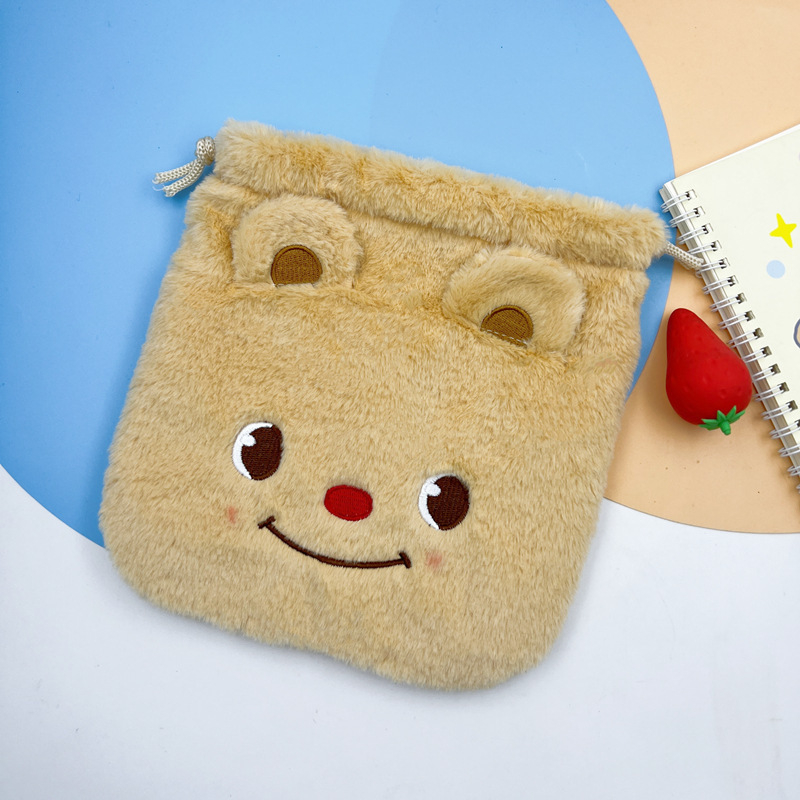 Pliušinė meškiuko dizaino vaikų kuprinė su kryžiniu telefono kišene, poliesterio pamušalas, 2024 m. vasara