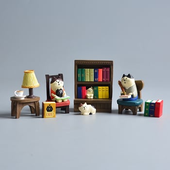 Lampă de birou cu pisică, în stil desen animat, din rășină sintetică, mini peisaj bonsai