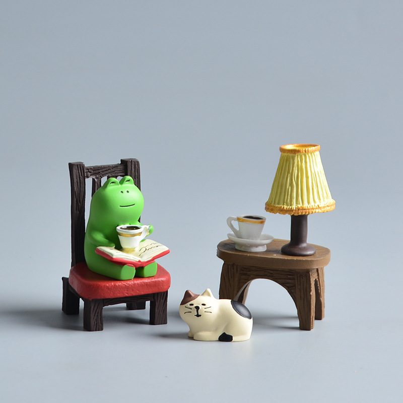 Lampă de birou cu pisică, în stil desen animat, din rășină sintetică, mini peisaj bonsai