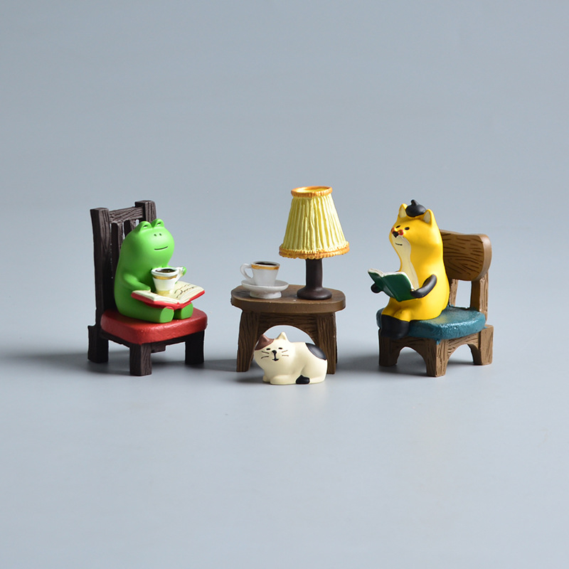 Lampă de birou cu pisică, în stil desen animat, din rășină sintetică, mini peisaj bonsai