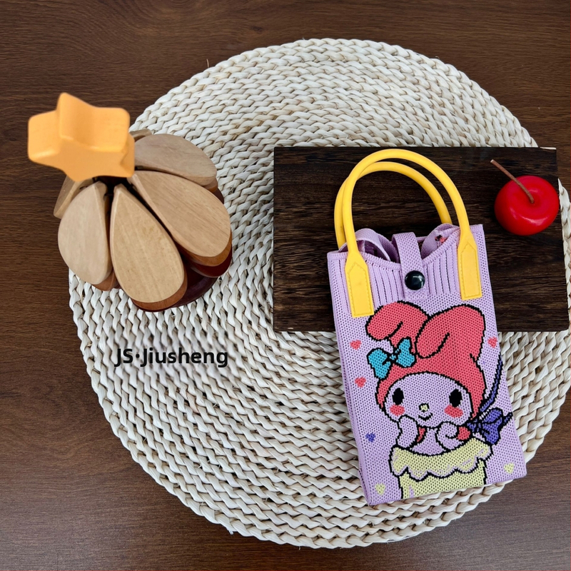 Teksturēta rokas soma ar sirds formas telefonu maciņu — svaigs un salds stils, materiāls poliesteris, vertikāla kvadrāta forma, aizvērums ar atslēgu, iekšējā kabatiņa telefona glabāšanai