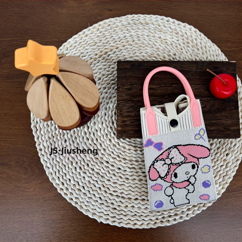 Teksturēta rokas soma ar sirds formas telefonu maciņu — svaigs un salds stils, materiāls poliesteris, vertikāla kvadrāta forma, aizvērums ar atslēgu, iekšējā kabatiņa telefona glabāšanai