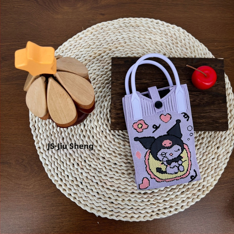 Teksturēta rokas soma ar sirds formas telefonu maciņu — svaigs un salds stils, materiāls poliesteris, vertikāla kvadrāta forma, aizvērums ar atslēgu, iekšējā kabatiņa telefona glabāšanai