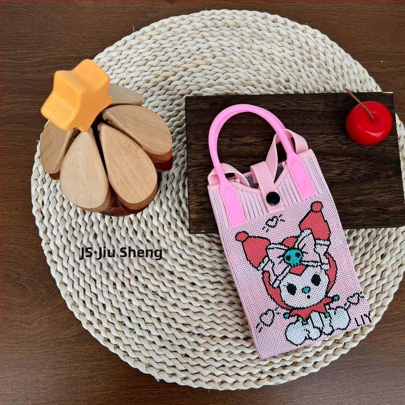 Teksturēta rokas soma ar sirds formas telefonu maciņu — svaigs un salds stils, materiāls poliesteris, vertikāla kvadrāta forma, aizvērums ar atslēgu, iekšējā kabatiņa telefona glabāšanai