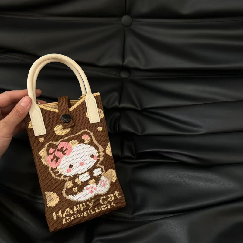 Teksturēta rokas soma ar sirds formas telefonu maciņu — svaigs un salds stils, materiāls poliesteris, vertikāla kvadrāta forma, aizvērums ar atslēgu, iekšējā kabatiņa telefona glabāšanai