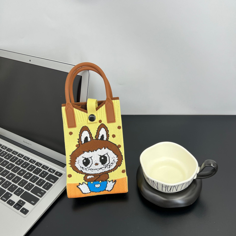 Teksturēta rokas soma ar sirds formas telefonu maciņu — svaigs un salds stils, materiāls poliesteris, vertikāla kvadrāta forma, aizvērums ar atslēgu, iekšējā kabatiņa telefona glabāšanai