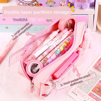 Labubu калъф за моливи с карикатурен принт, канвас, голям капацитет, корейска версия