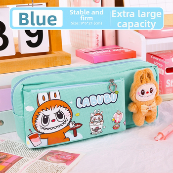 Labubu калъф за моливи с карикатурен принт, канвас, голям капацитет, корейска версия