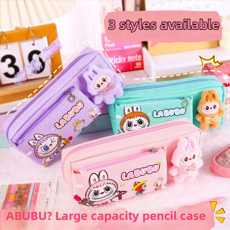 Labubu zīmēšanas pildspalvu maciņš ar karikatūras motīvu, audums, liela ietilpība, Korejas versija