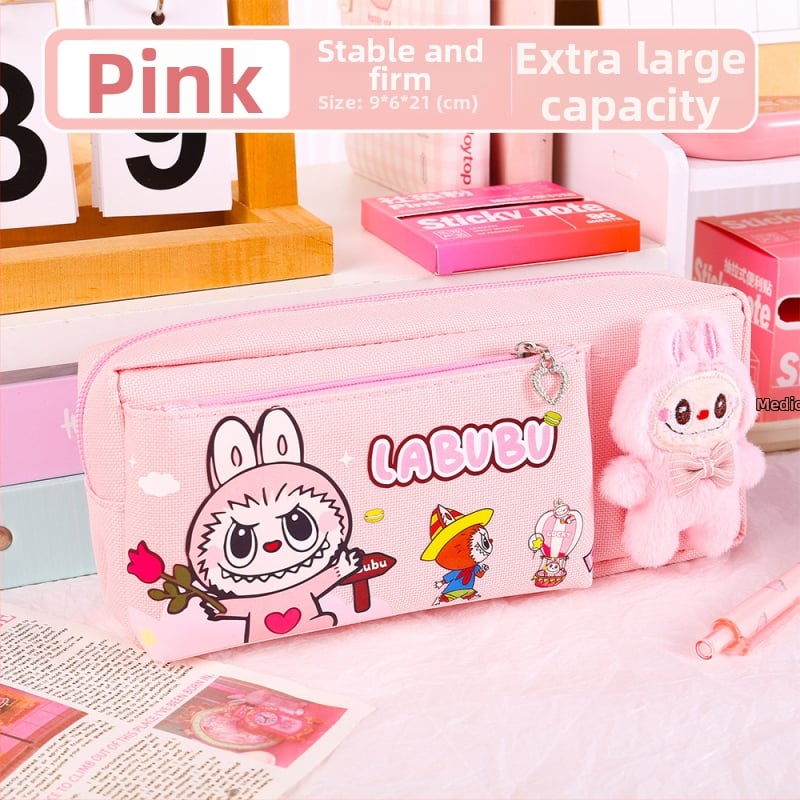Labubu калъф за моливи с карикатурен принт, канвас, голям капацитет, корейска версия