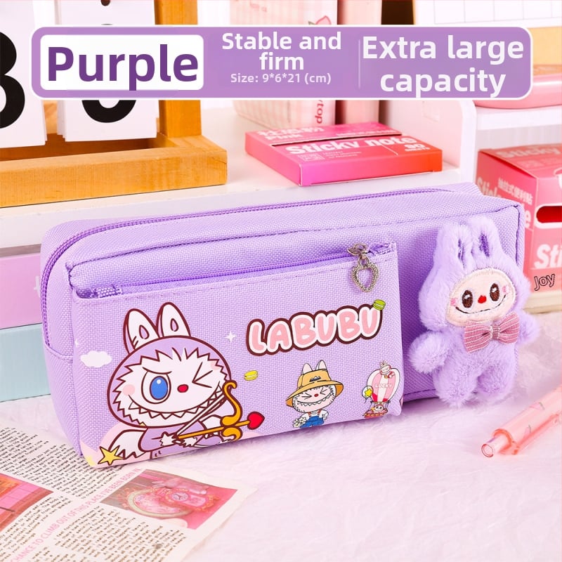 Labubu калъф за моливи с карикатурен принт, канвас, голям капацитет, корейска версия