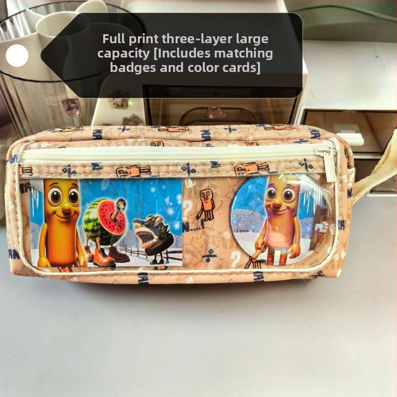 Labubu калъф за моливи с карикатурен принт, канвас, голям капацитет, корейска версия