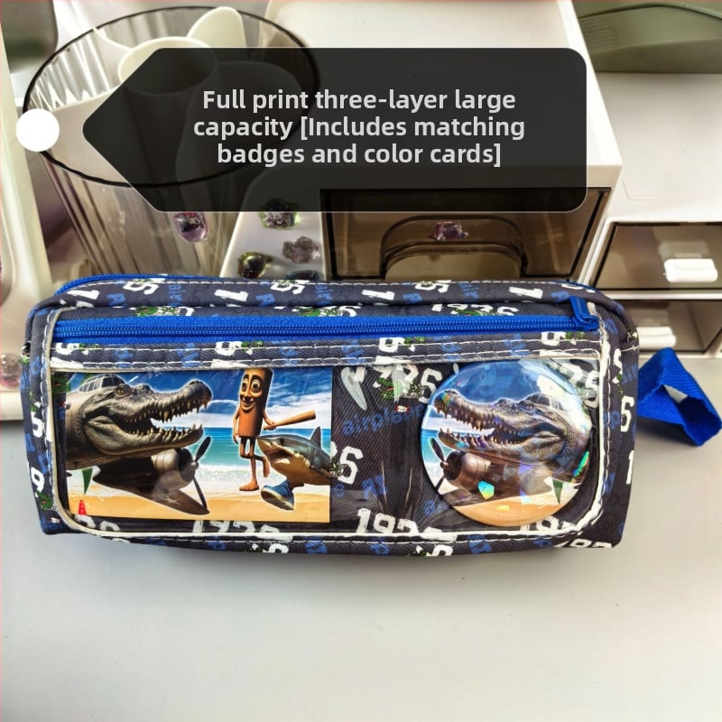 Labubu калъф за моливи с карикатурен принт, канвас, голям капацитет, корейска версия