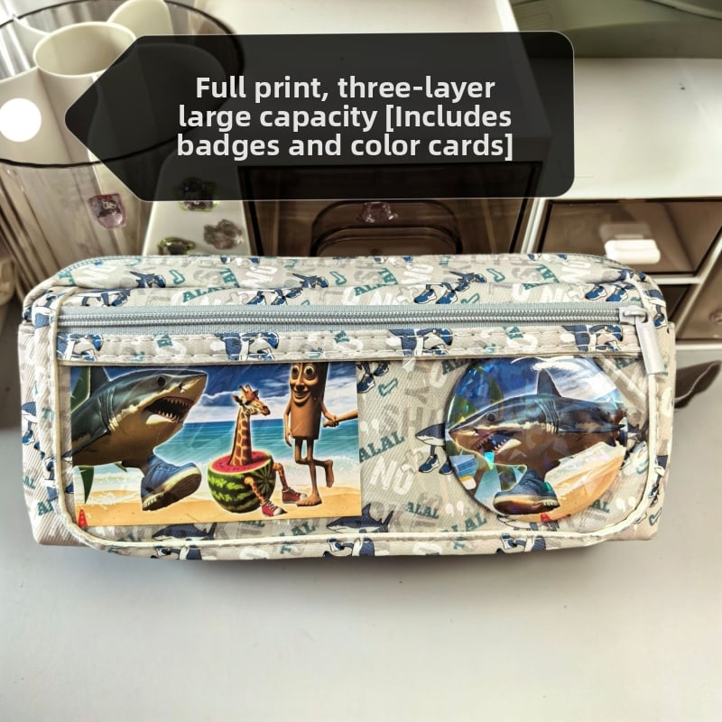 Labubu калъф за моливи с карикатурен принт, канвас, голям капацитет, корейска версия